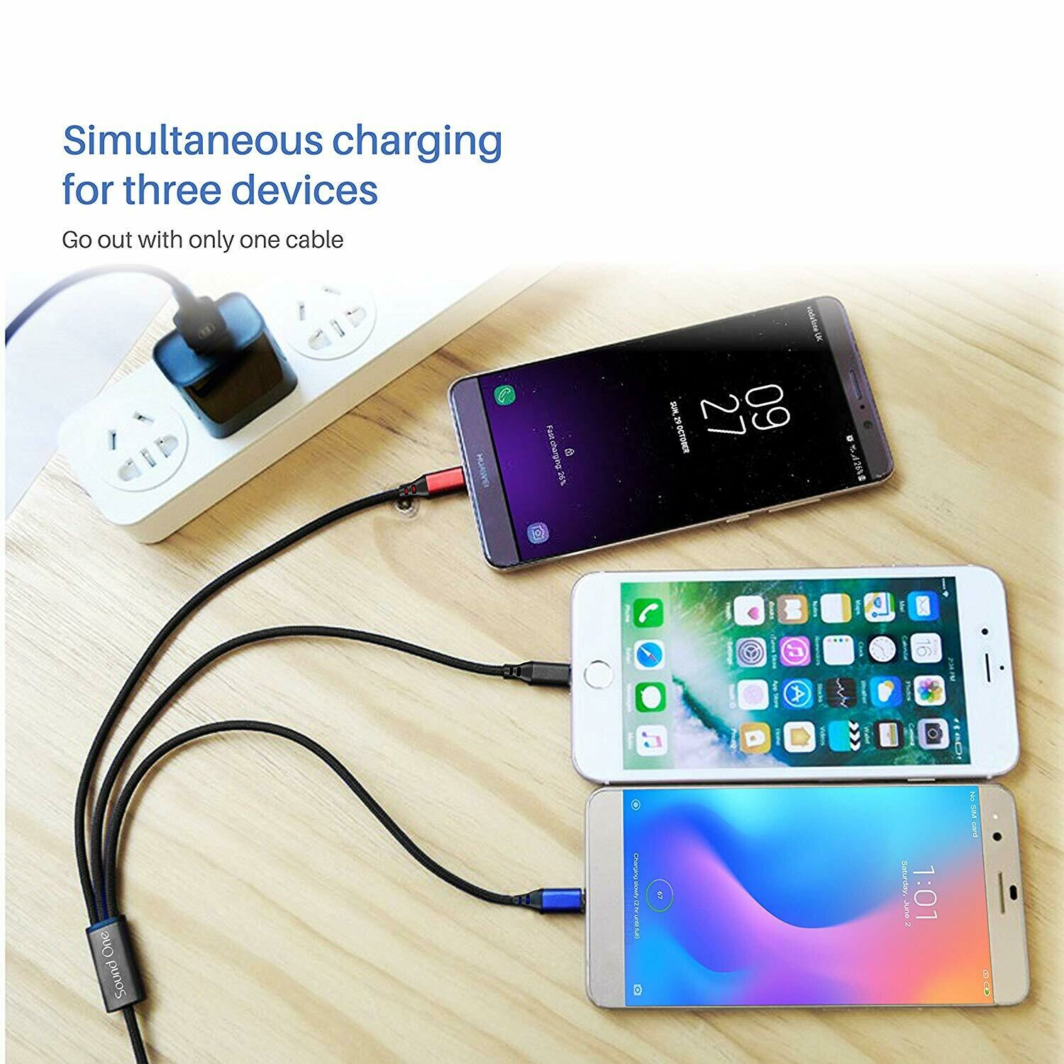 Sound One 1.2mtr USB to 3 in 1 Charging Cable