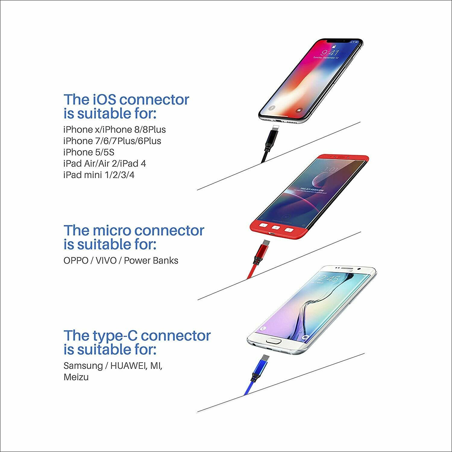 Sound One 1.2mtr USB to 3 in 1 Charging Cable