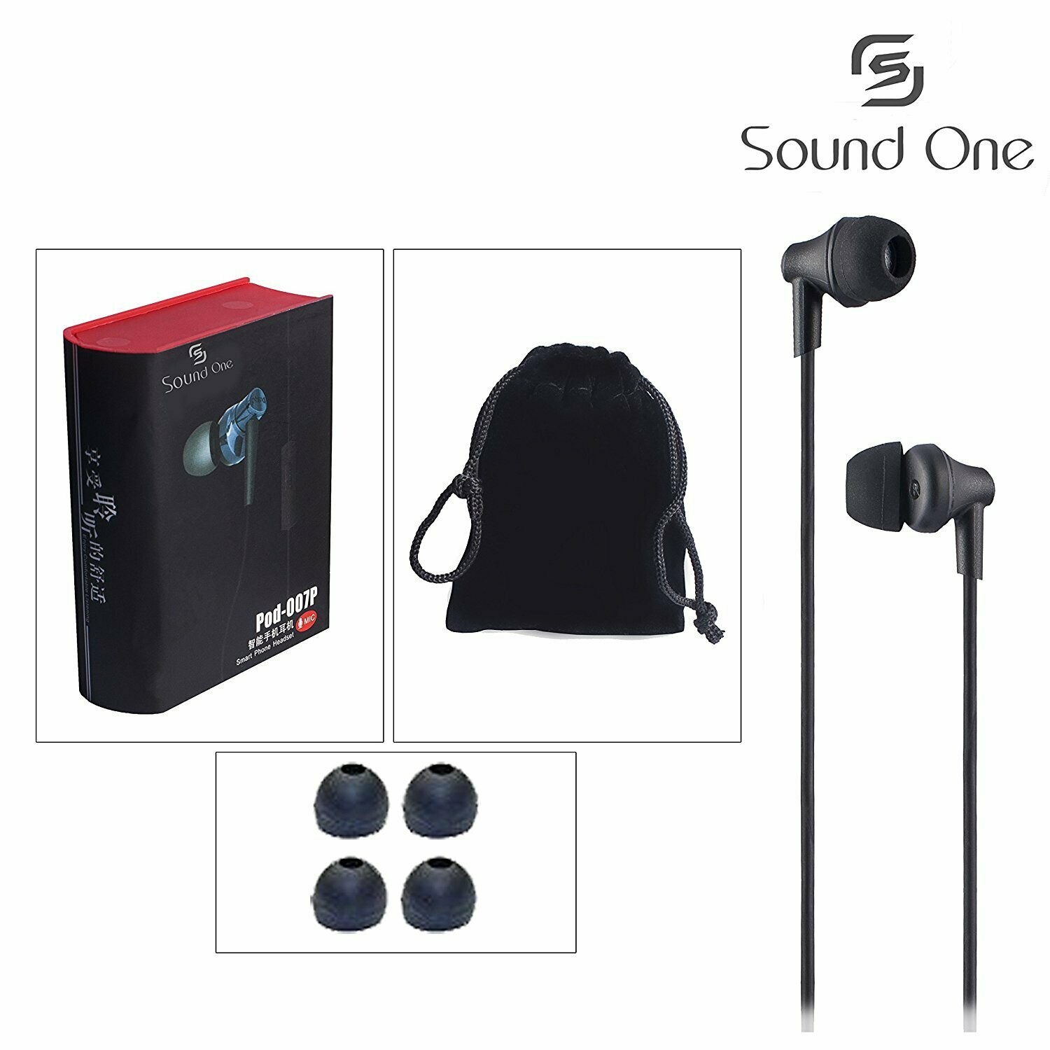 Sound One 616 Earphones with Mic Black Sound One 616 Earphones with Mic Black