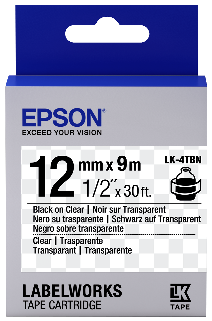 Epson LK-4TBN 12mm Black on Clear Label Tape