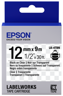 Epson LK-4TBN 12mm Black on Clear Label Tape