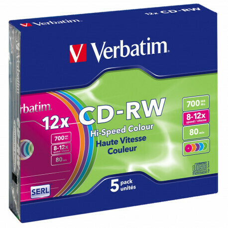 Verbatim CD-RW With Slim Jewel Case, Pack of 5-disk