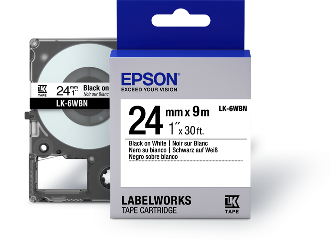 Epson LK-6WBN 24mm black On White Label tape