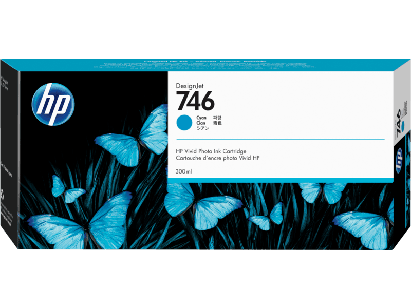 HP 746 Cyan DesignJet Ink Cartridge, 300ml (P2V80A)