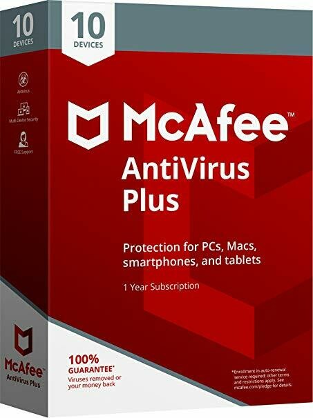 New, 10 User, 1 Year, McAfee Antivirus Plus