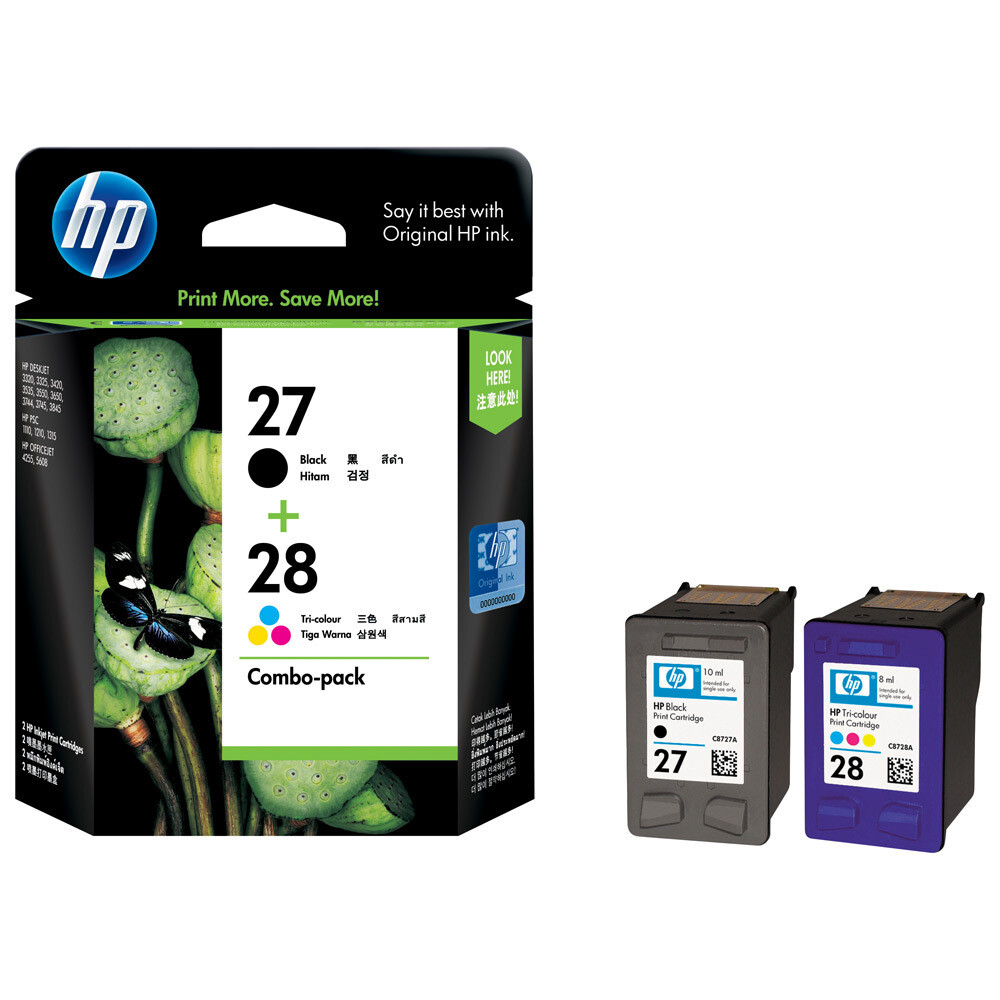 thumbnail image 2 of Genuine HP 27 / 28 Ink Cartridges Multi-Pack (C8727A, C8728A) – Black & Tri-Color, Sealed 2 of 6