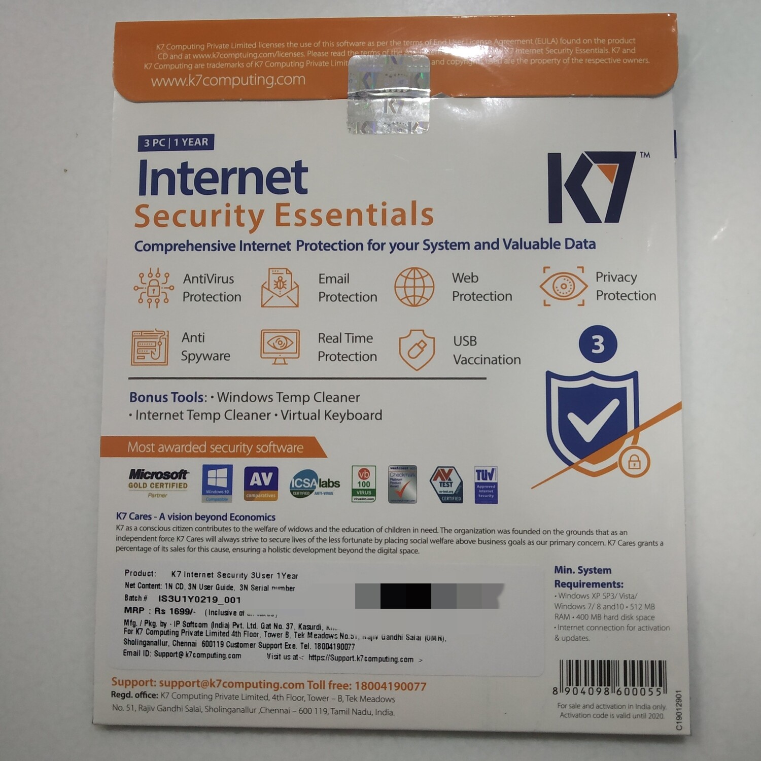 3 User, 1 Year, K7 Internet Security Essentials
