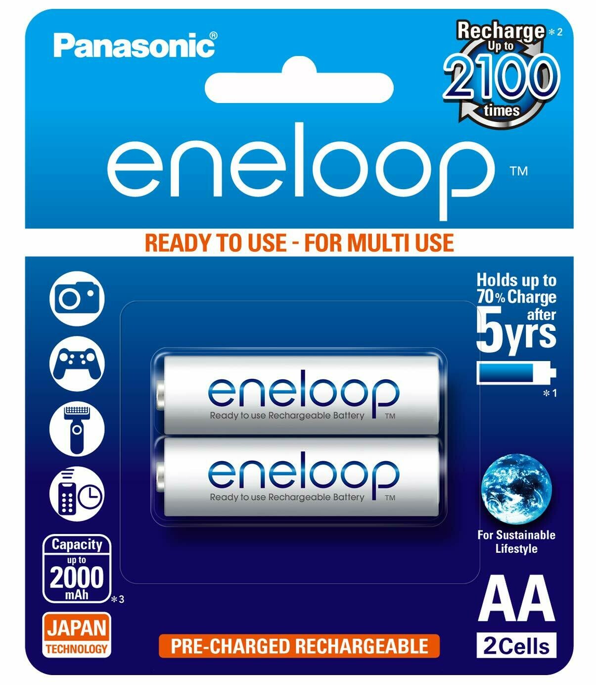 Panasonic Eneloop 2000mAh  AA Rechargeable 2-Battery