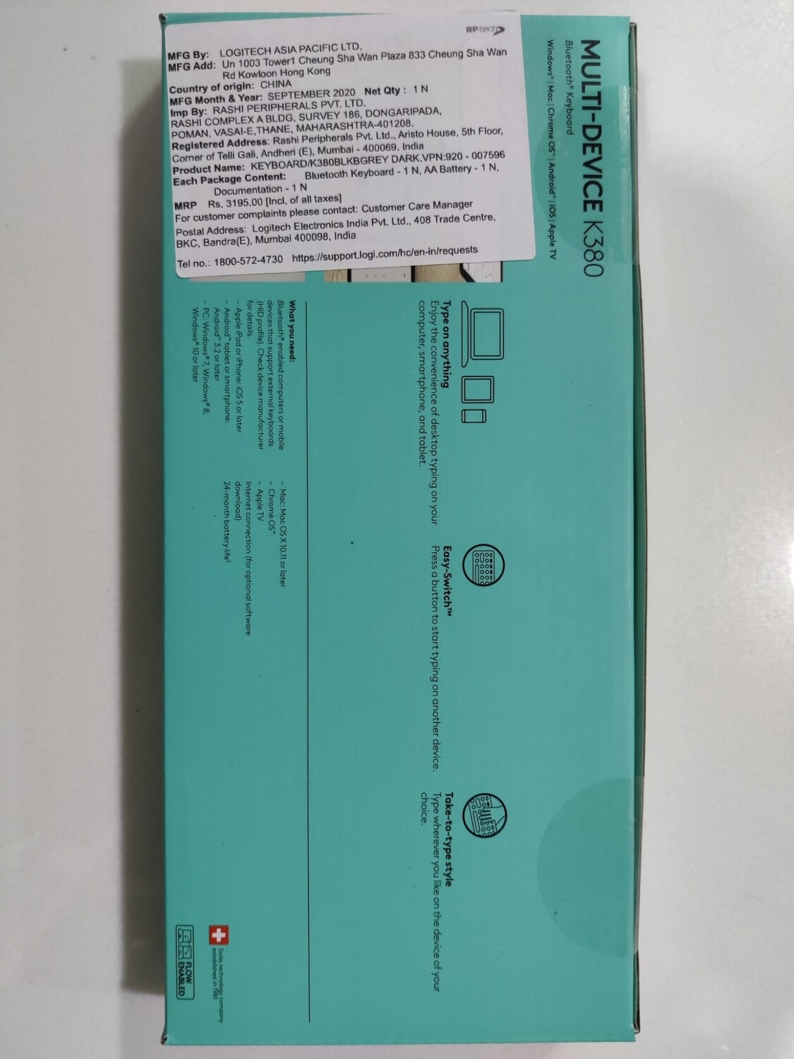 Logitech K380 Multi-Device Bluetooth Keyboard, Black