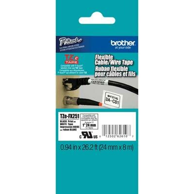 Brother Tze-FX251 Label Tape, 24mm Black on White