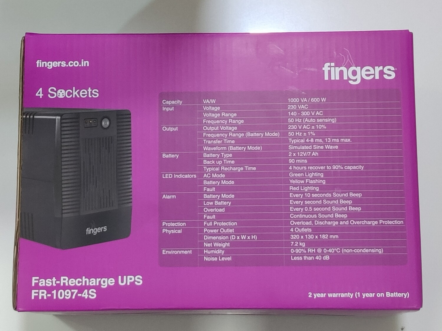 Fingers 1KVA Fast-Recharge Computer UPS Power Backup