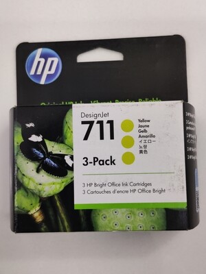 HP DesignJet 711 Yellow Ink Cartridge, 3-Pack (CZ136A)