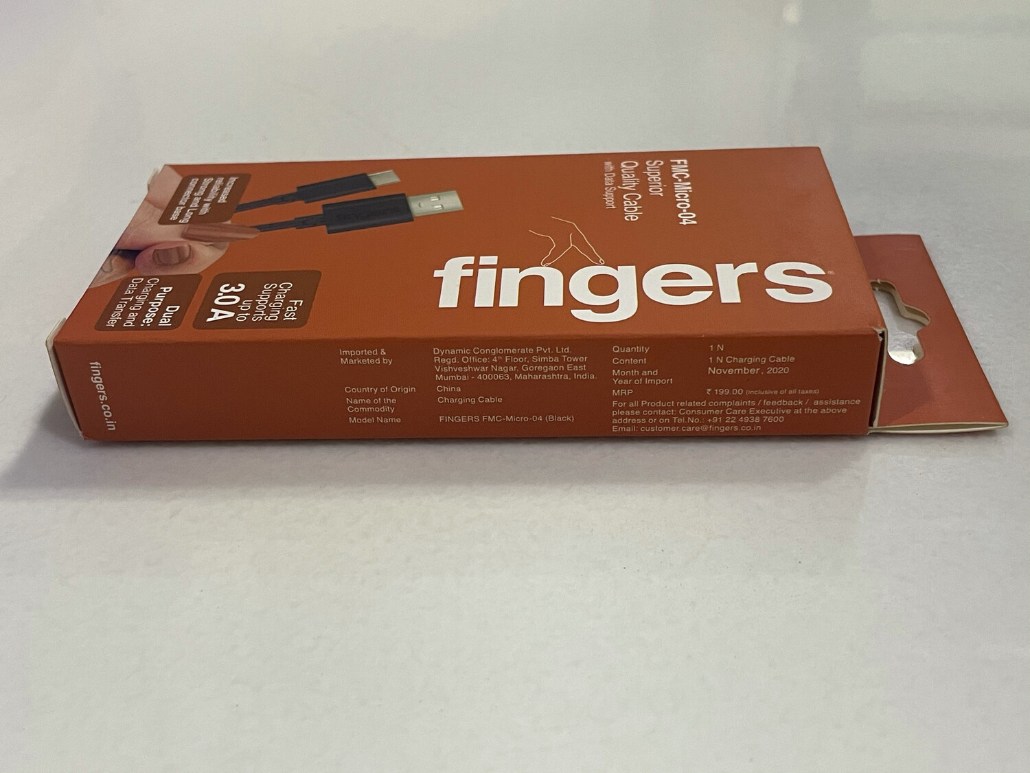 Fingers 1mtr Micro USB Cable, Black Fingers 1mtr Micro USB Cable, Black