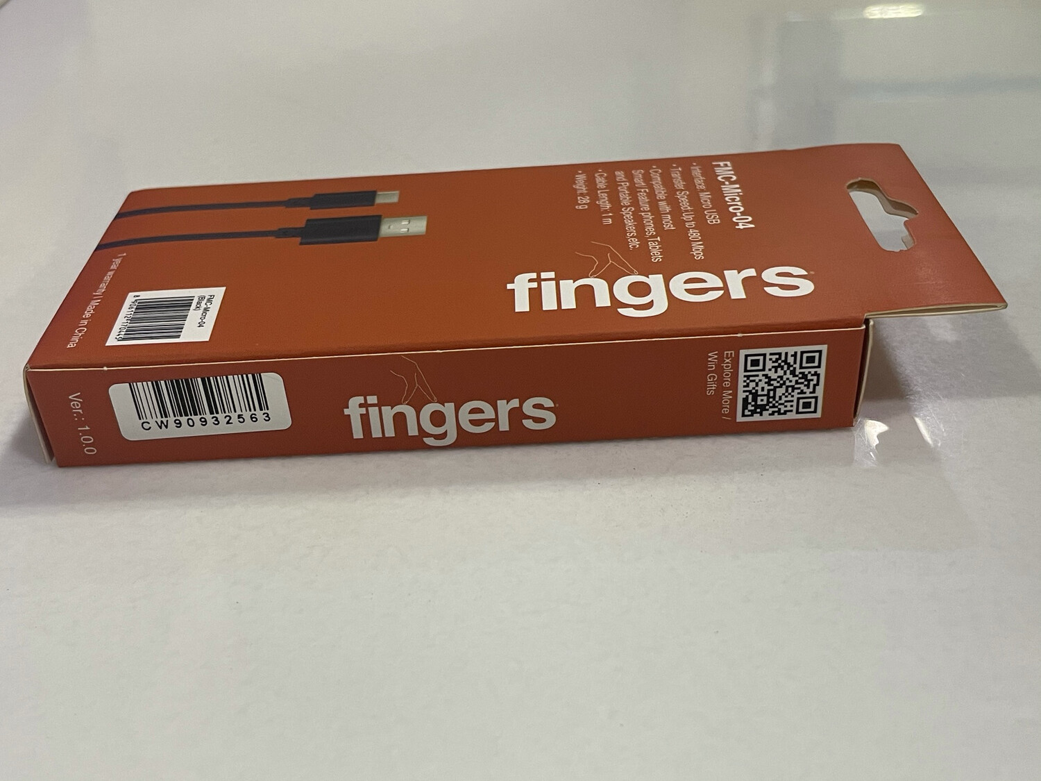 Fingers 1mtr Micro USB Cable, Black Fingers 1mtr Micro USB Cable, Black