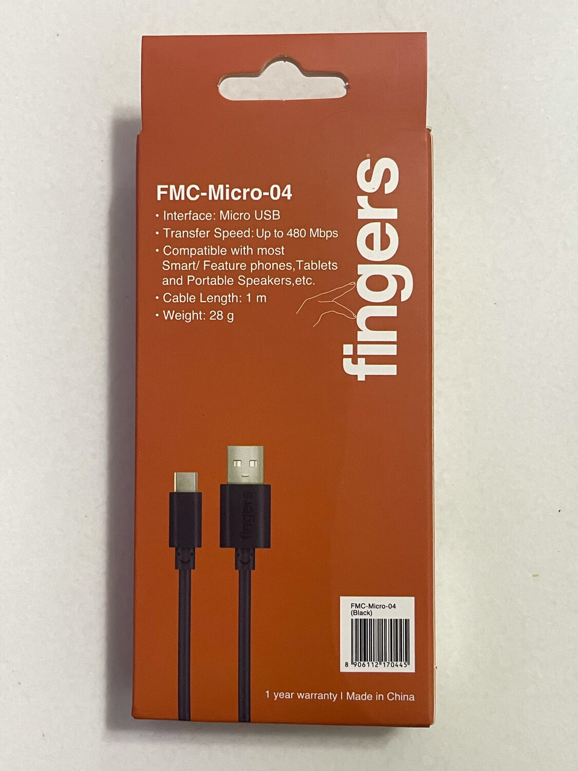 Fingers 1mtr Micro USB Cable, Black Fingers 1mtr Micro USB Cable, Black