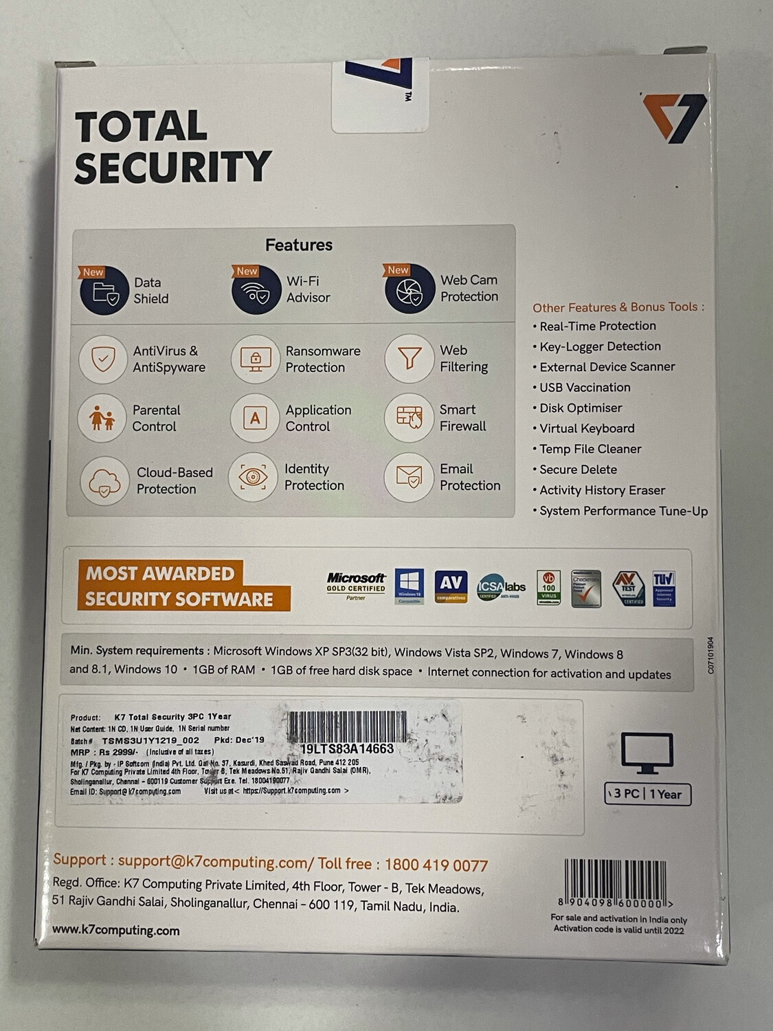 New, 3 User, 1 Year, K7 Total Security New, 3 User, 1 Year, K7 Total Security