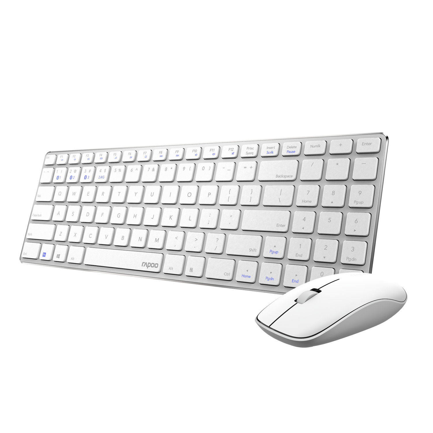 Rapoo 9300M Bluetooth Wireless Keyboard Mouse, White Rapoo 9300M Bluetooth Wireless Keyboard Mouse, White