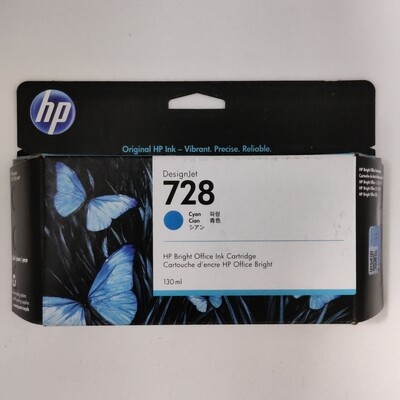 HP DesignJet 728 / 728B Cyan Ink Cartridge, 130ml (F9J67A)