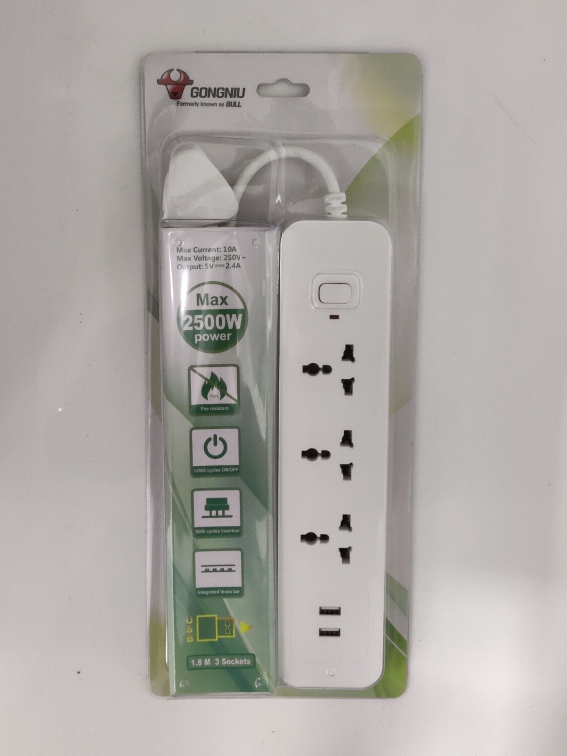 Bull 3 Socket, 1 Swiches, 2 Usb, 1.8mtr Extension Board Bull 3 Socket, 1 Swiches, 2 Usb, 1.8mtr Extension Board