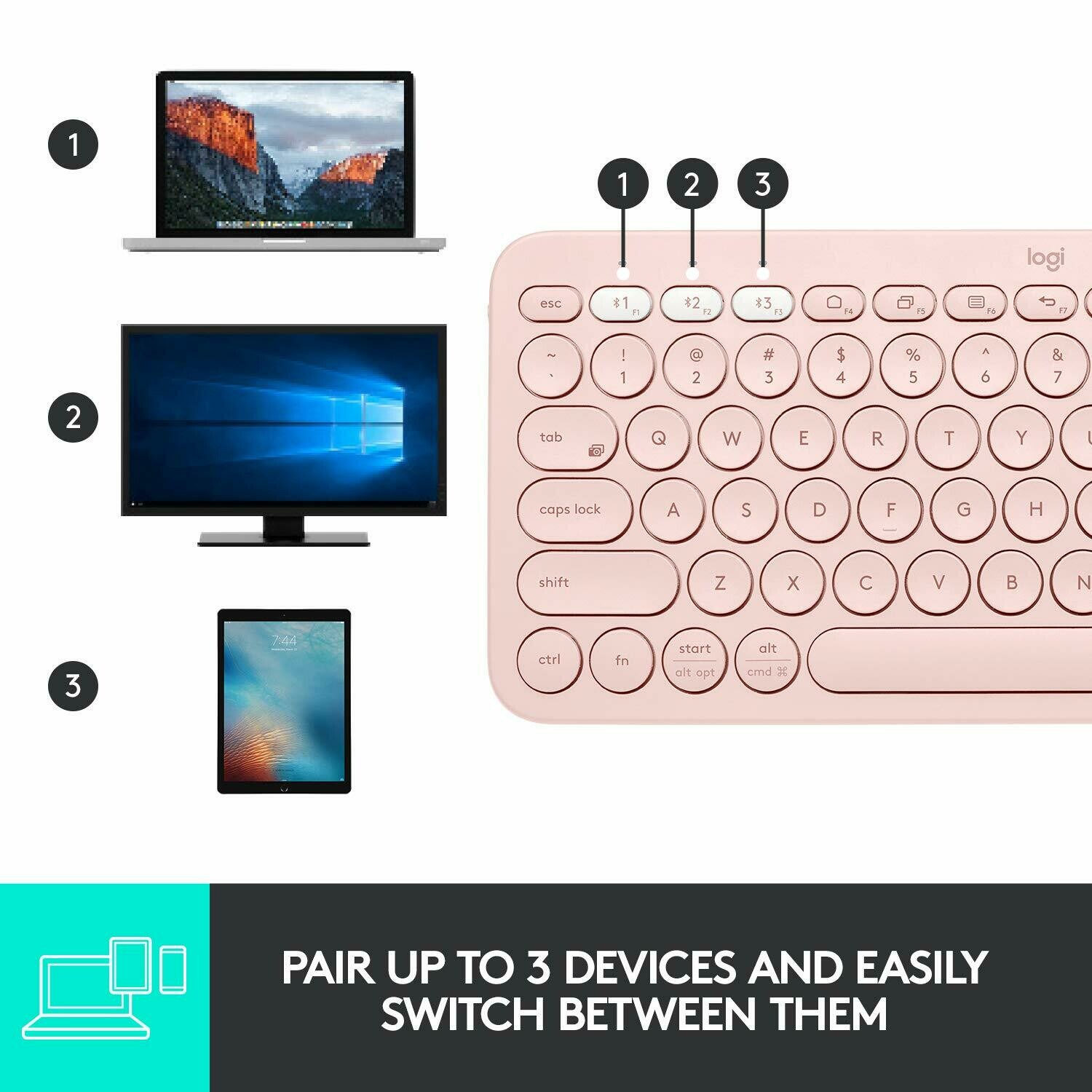 Logitech K380 Wireless Multi-Device Bluetooth Keyboard, Rose Gold Logitech K380 Wireless Multi-Device Bluetooth Keyboard, Rose Gold