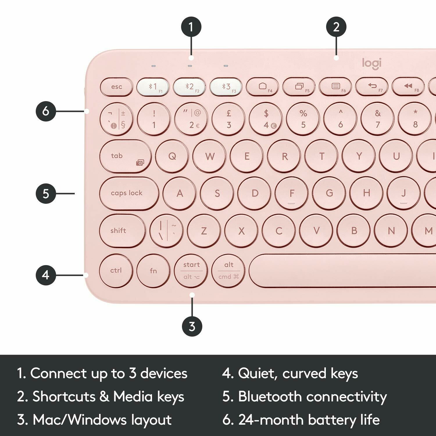 Logitech K380 Wireless Multi-Device Bluetooth Keyboard, Rose Gold Logitech K380 Wireless Multi-Device Bluetooth Keyboard, Rose Gold