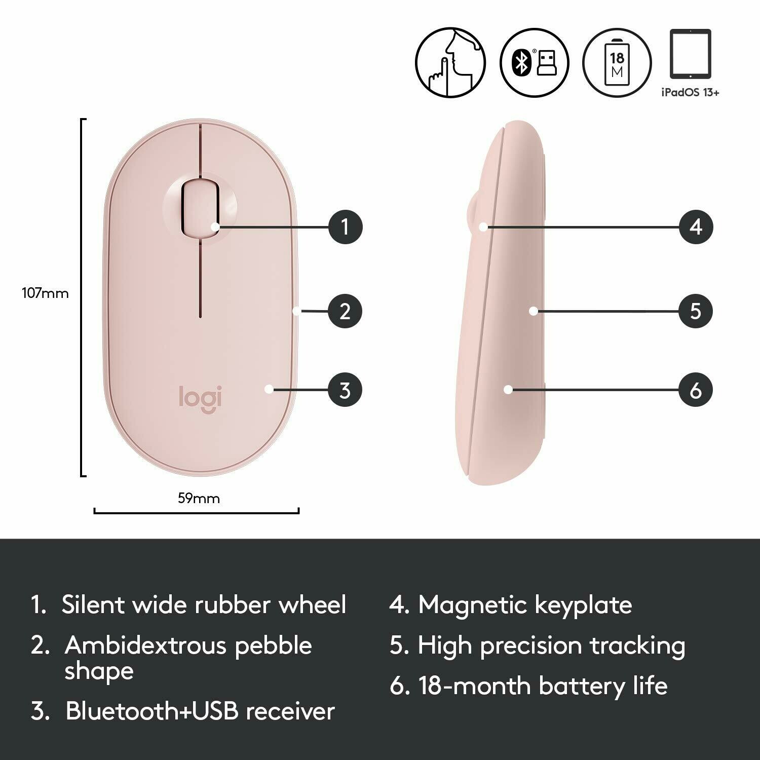 Logitech Pebble M350 Wireless Mouse , Rose