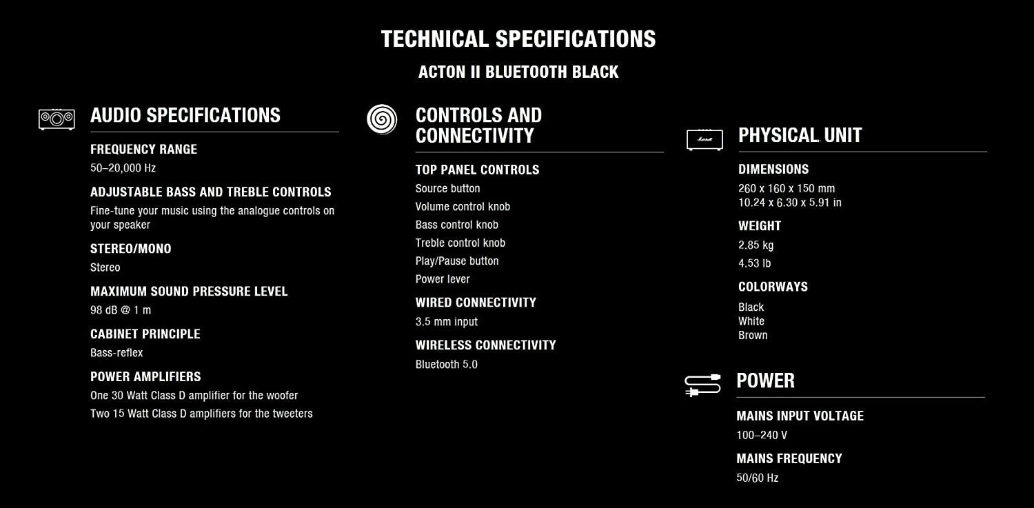 Marshall Acton II Bluetooth Speaker, Black Marshall Acton II Bluetooth Speaker, Black