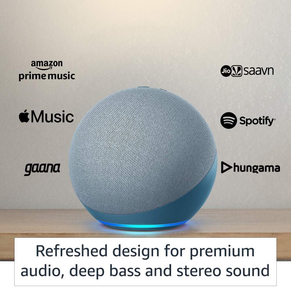 Amazon Echo 4th Gen, Alexa Smart Speaker with Dolby audio, Blue Amazon Echo 4th Gen, Alexa Smart Speaker with Dolby audio, Blue