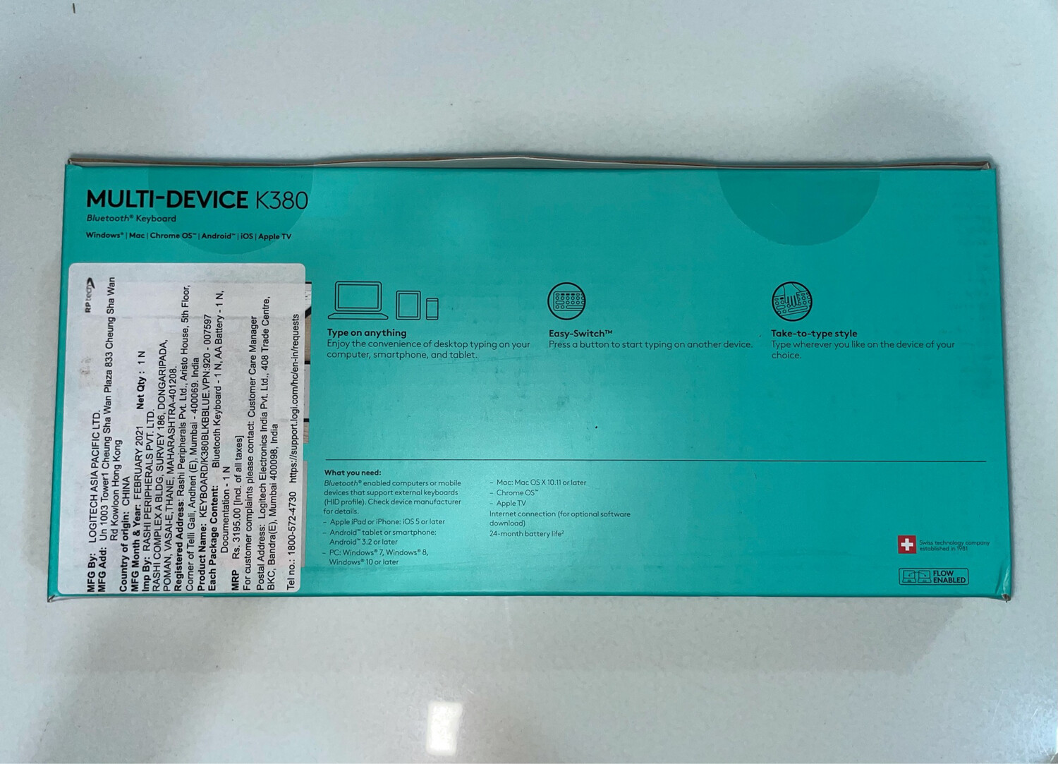 Logitech K380 Multi-Device Bluetooth Keyboard, Blue Logitech K380 Multi-Device Bluetooth Keyboard, Blue