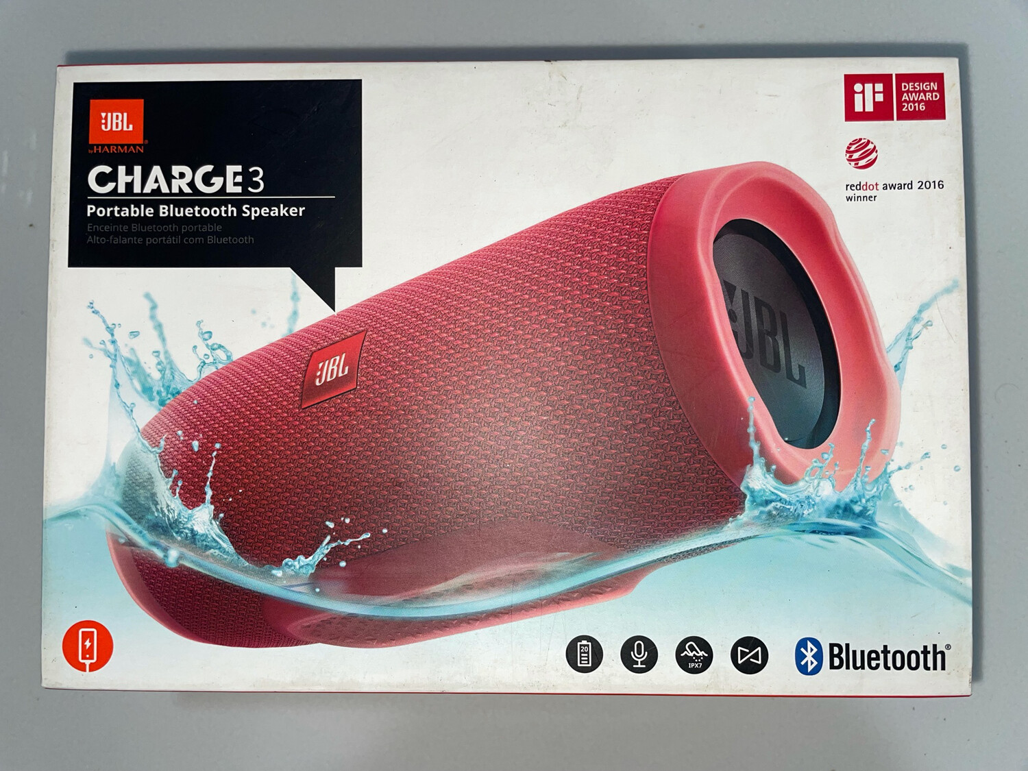JBL Charge 3 Wireless Portable Speaker, Red