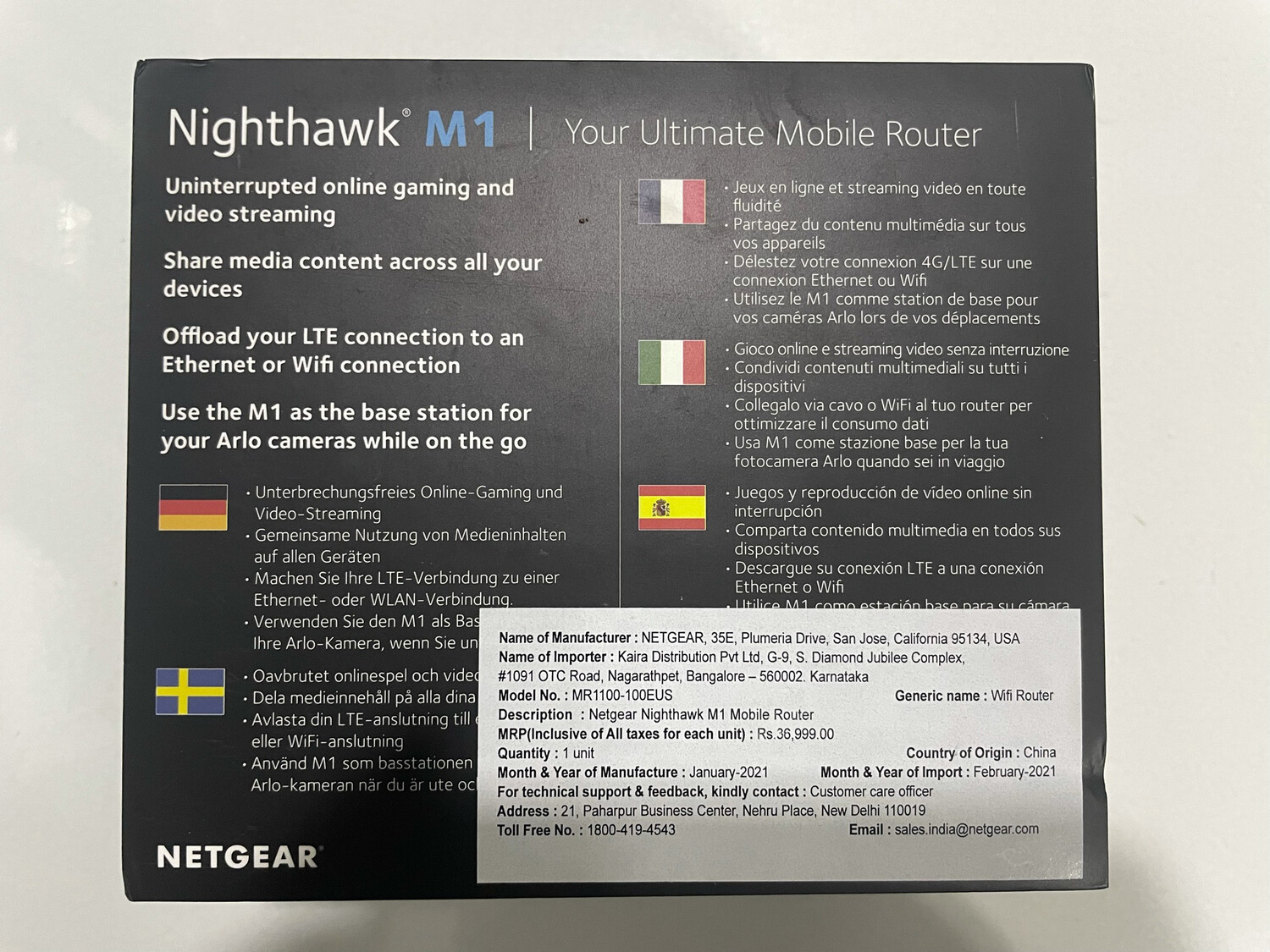 Netgear Nighthawk M1-MR1100 Mobile Hotspot Router, Black Netgear Nighthawk M1-MR1100 Mobile Hotspot Router, Black