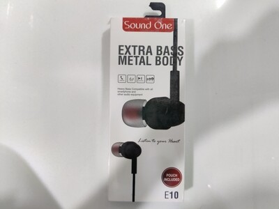 Sound One E10 In Earphones With Mic , Metal Body With EXTRA BASS , Black