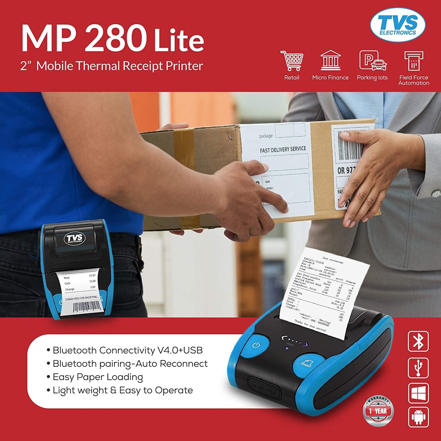 TVS Electronics MP 280 Lite Mobile Printer TVS Electronics MP 280 Lite Mobile Printer