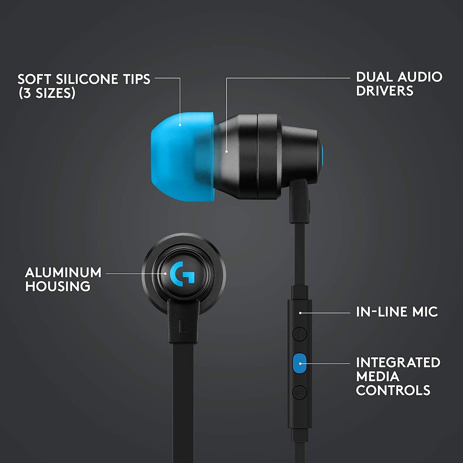 Logitech G333 Gaming Earphones, Black