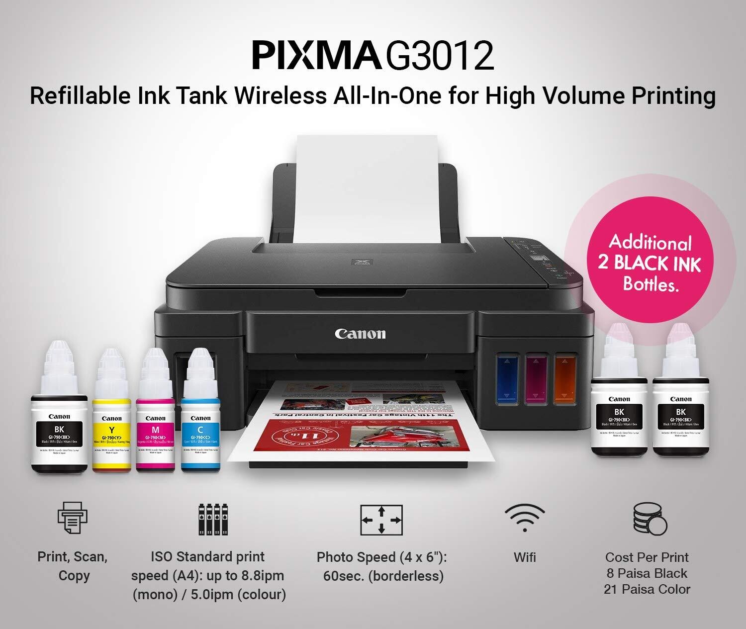 Canon Pixma G3012 All-in-One Wireless Ink Tank Colour Printer Canon Pixma G3012 All-in-One Wireless Ink Tank Colour Printer