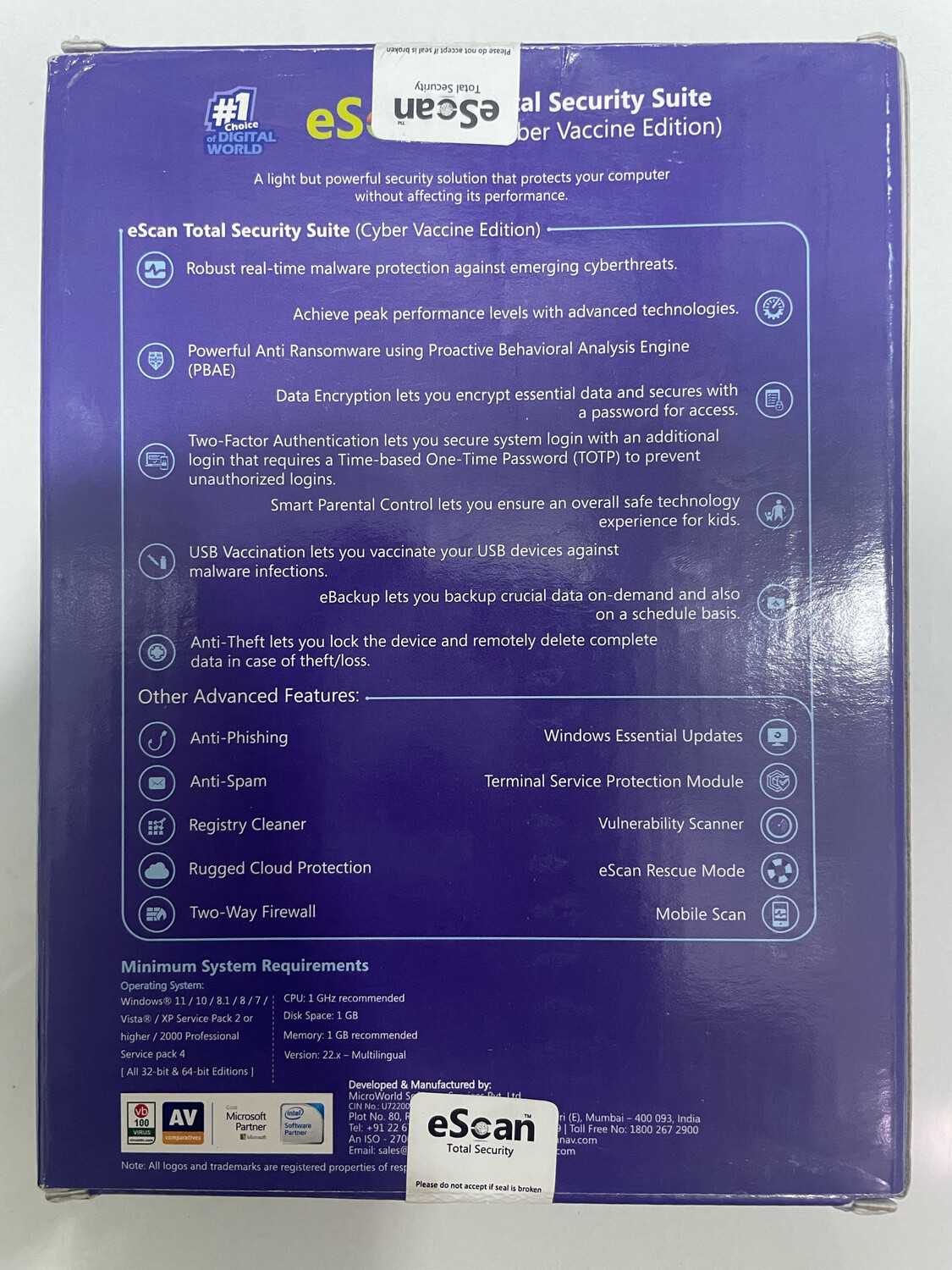 New, 10 User, 3 Year, eScan Total Security (v22x) New, 10 User, 3 Year, eScan Total Security (v22x)