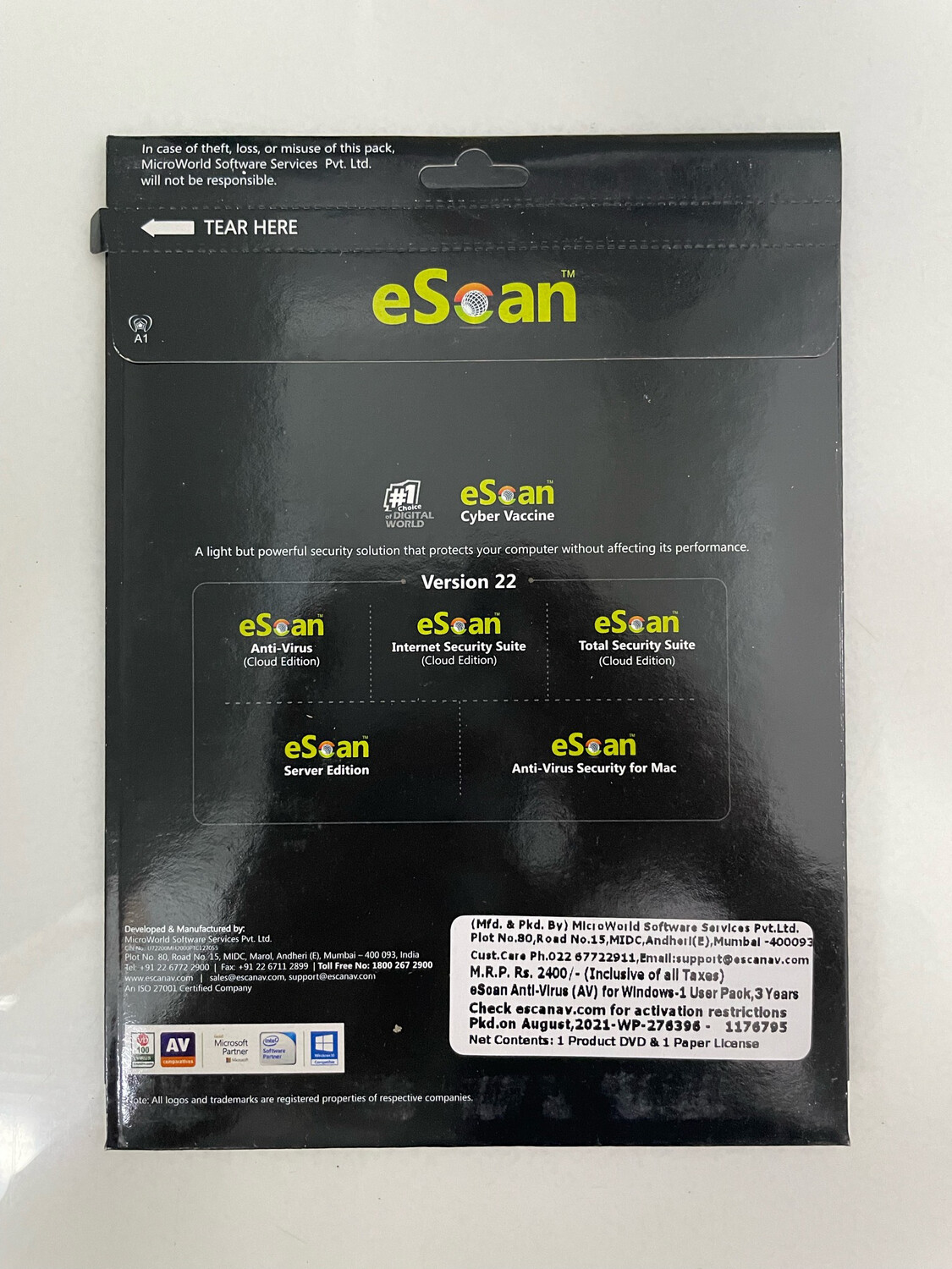 New v22x, 1 User, 3 Year, eScan Anti-Virus Security
