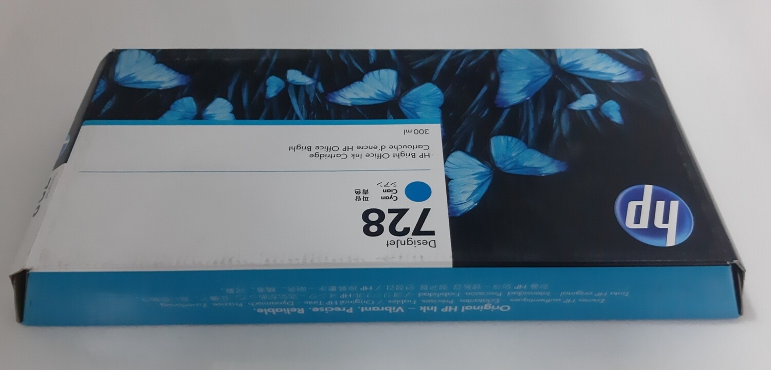 HP DesignJet 728 Cyan Ink Cartridge, 300ml (T730, T830)