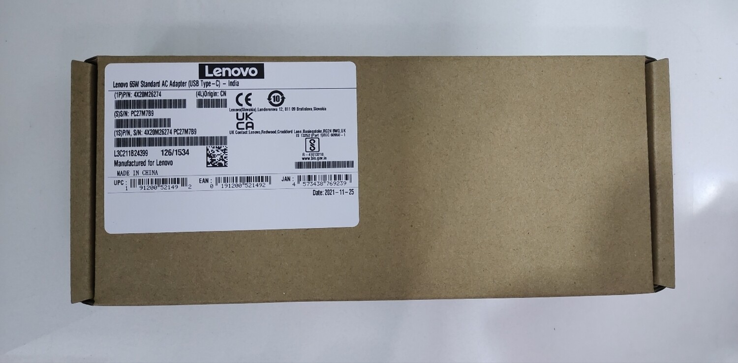 Lenovo 65W 20V 3.25A Standard USB Type-C AC Adapter Charger Lenovo 65W 20V 3.25A Standard USB Type-C AC Adapter Charger