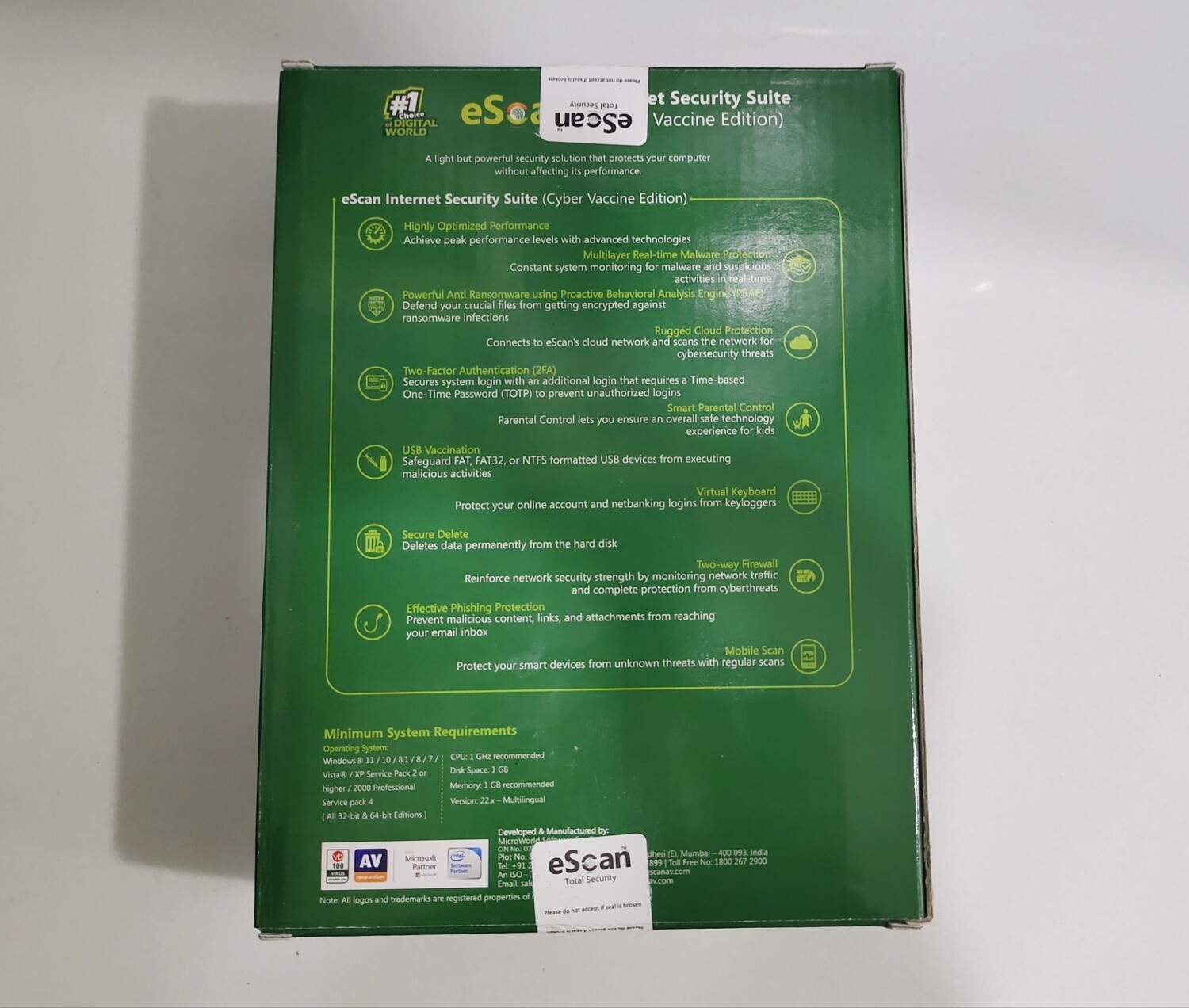 New v22x, 10 User, 3 Year, eScan Internet Security