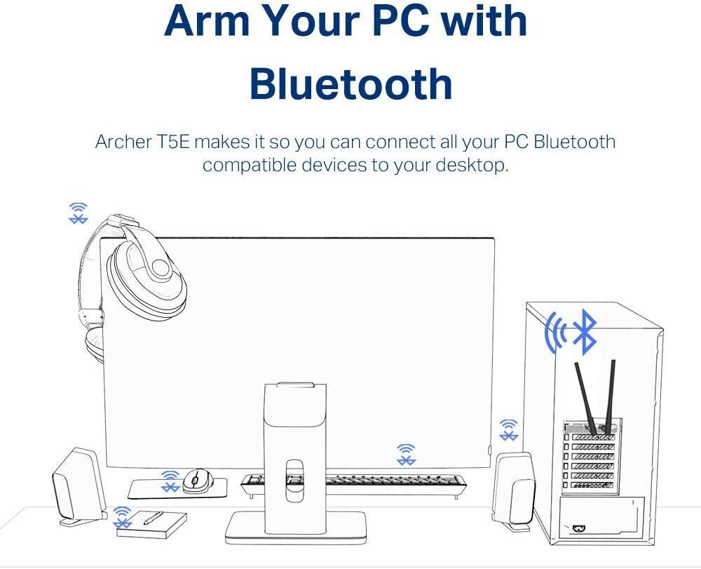 TP Link Archer T5E AC1200 Wi-Fi Bluetooth 4.2 PCIe Adapter TP Link Archer T5E AC1200 Wi-Fi Bluetooth 4.2 PCIe Adapter