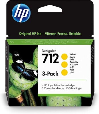 HP DesignJet 712 3-pack Yellow Ink Cartridge, 29ml (3ED79A)