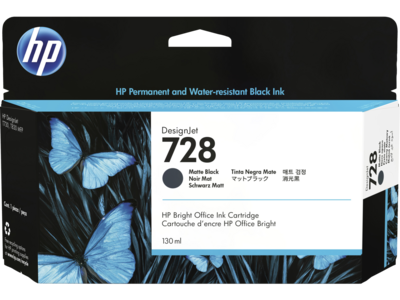 HP DesignJet 728 / 728B Matte Black Ink Cartridge, 130ml (3WX25A)