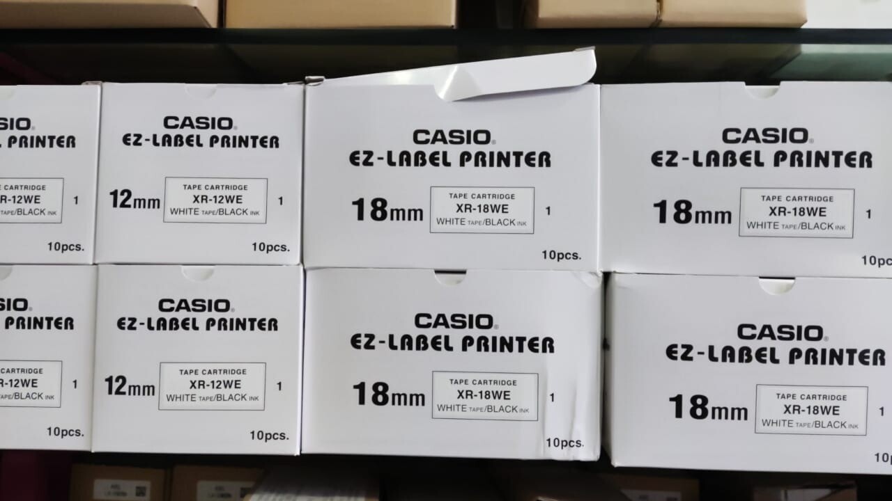 Casio XR-18WE1 Black on White 18mm Label Tape Casio XR-18WE1 Black on White 18mm Label Tape