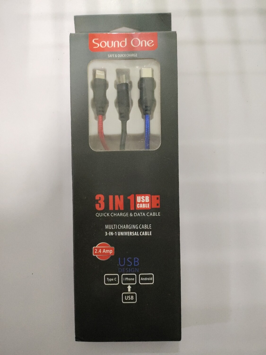 Sound One 1.2mtr USB to 3 in 1 Charging Cable