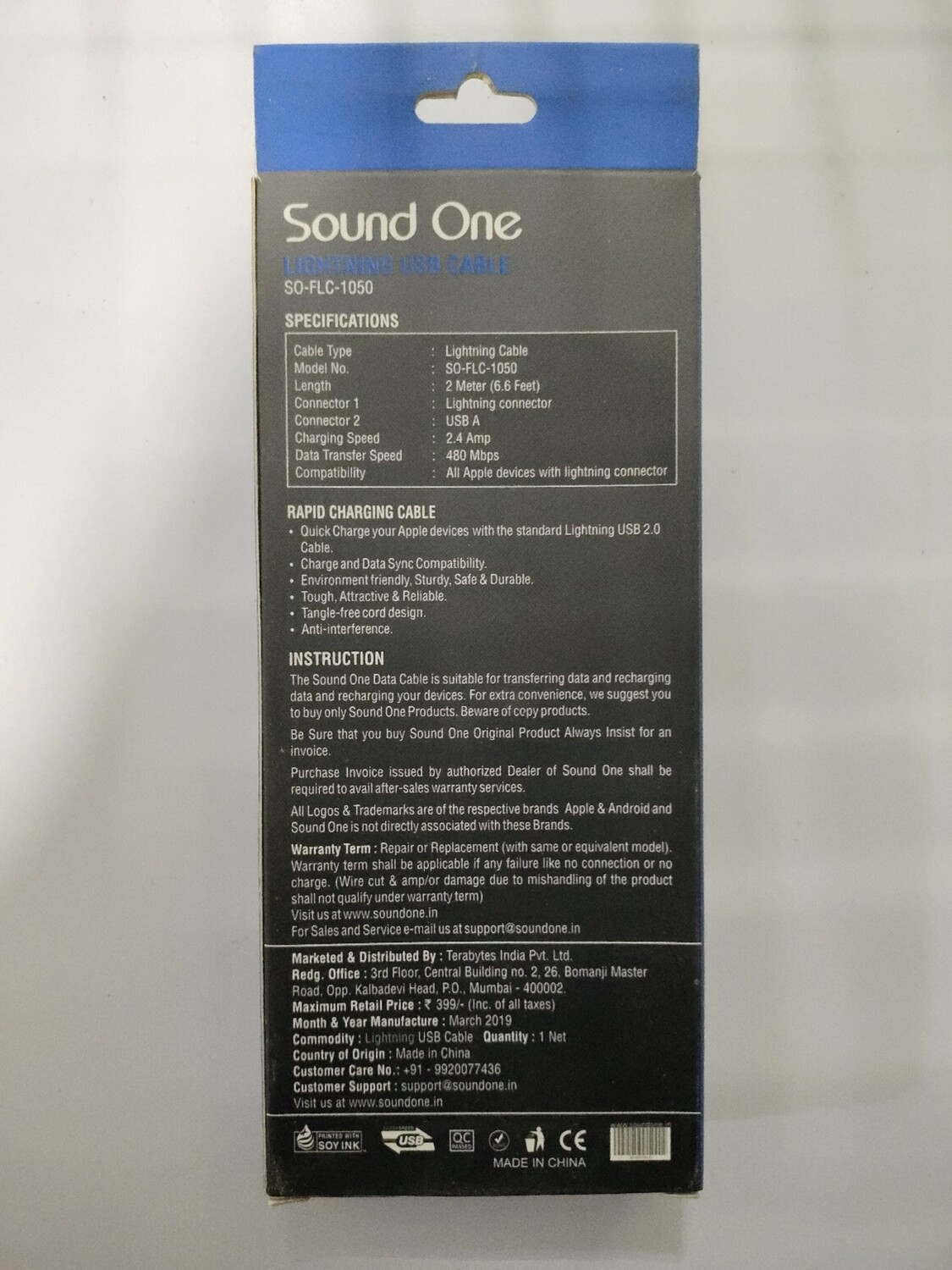 Sound One 2mtr Lightning USB Cable Sound One 2mtr Lightning USB Cable