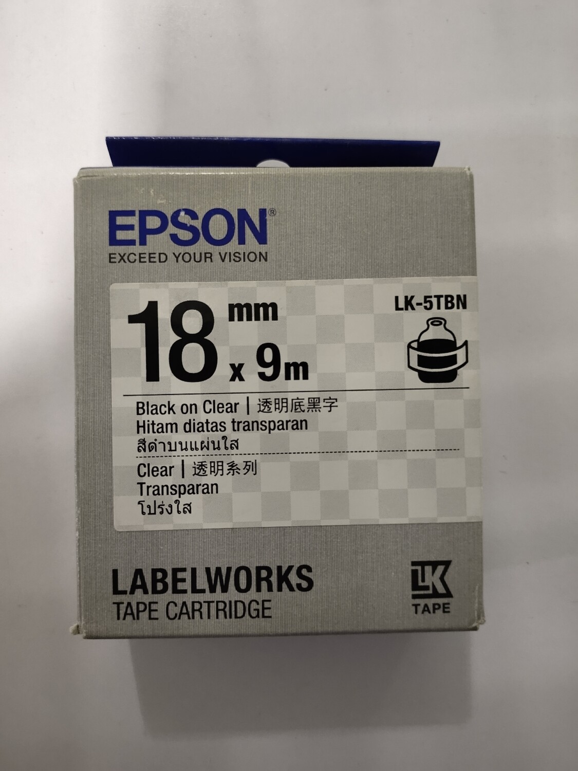 Epson LK-5TBN Label Tape 18 mm. Black On Clear
