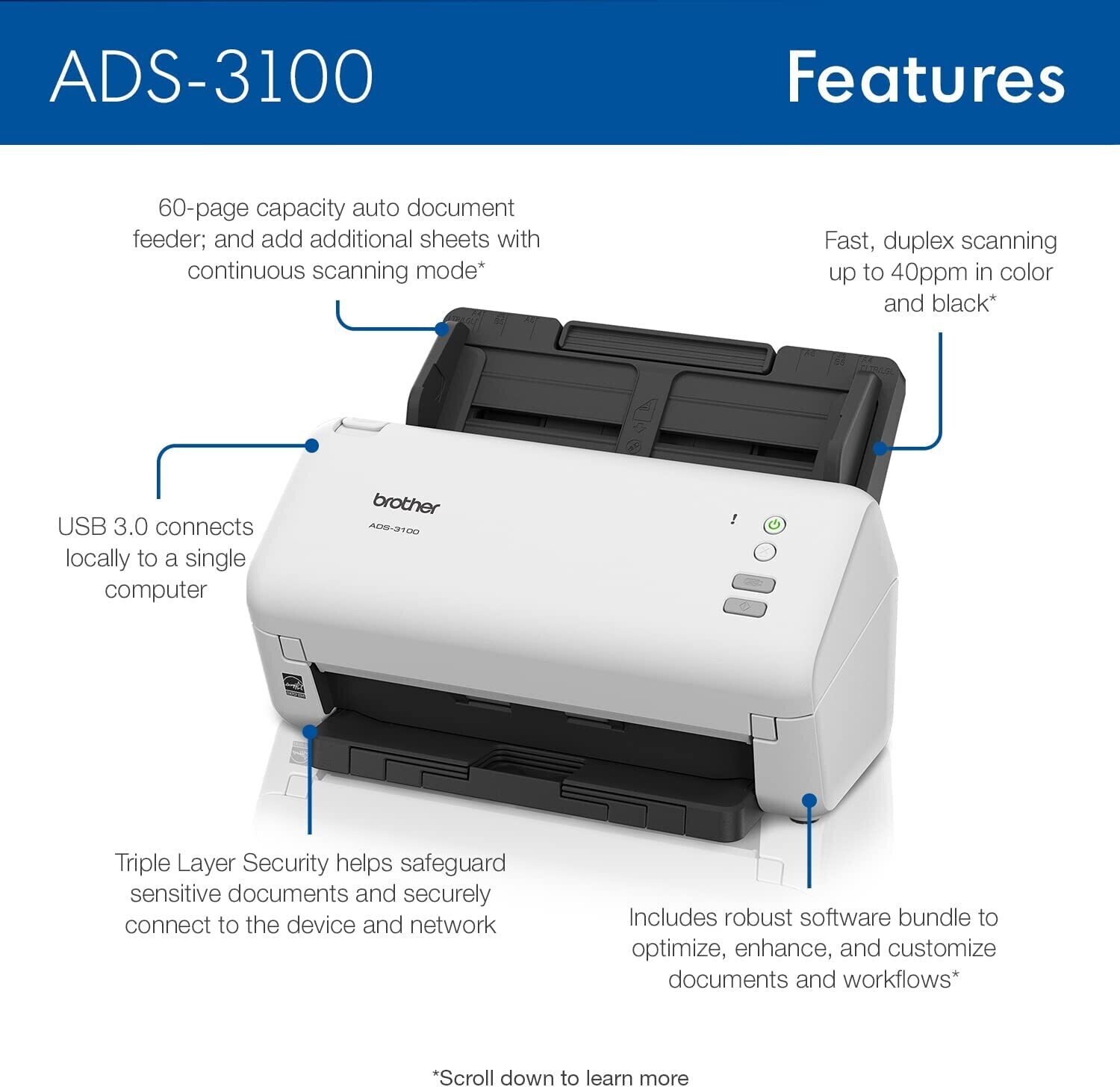 Brother ADS-3100 High-Speed Desktop Scanner Brother ADS-3100 High-Speed Desktop Scanner