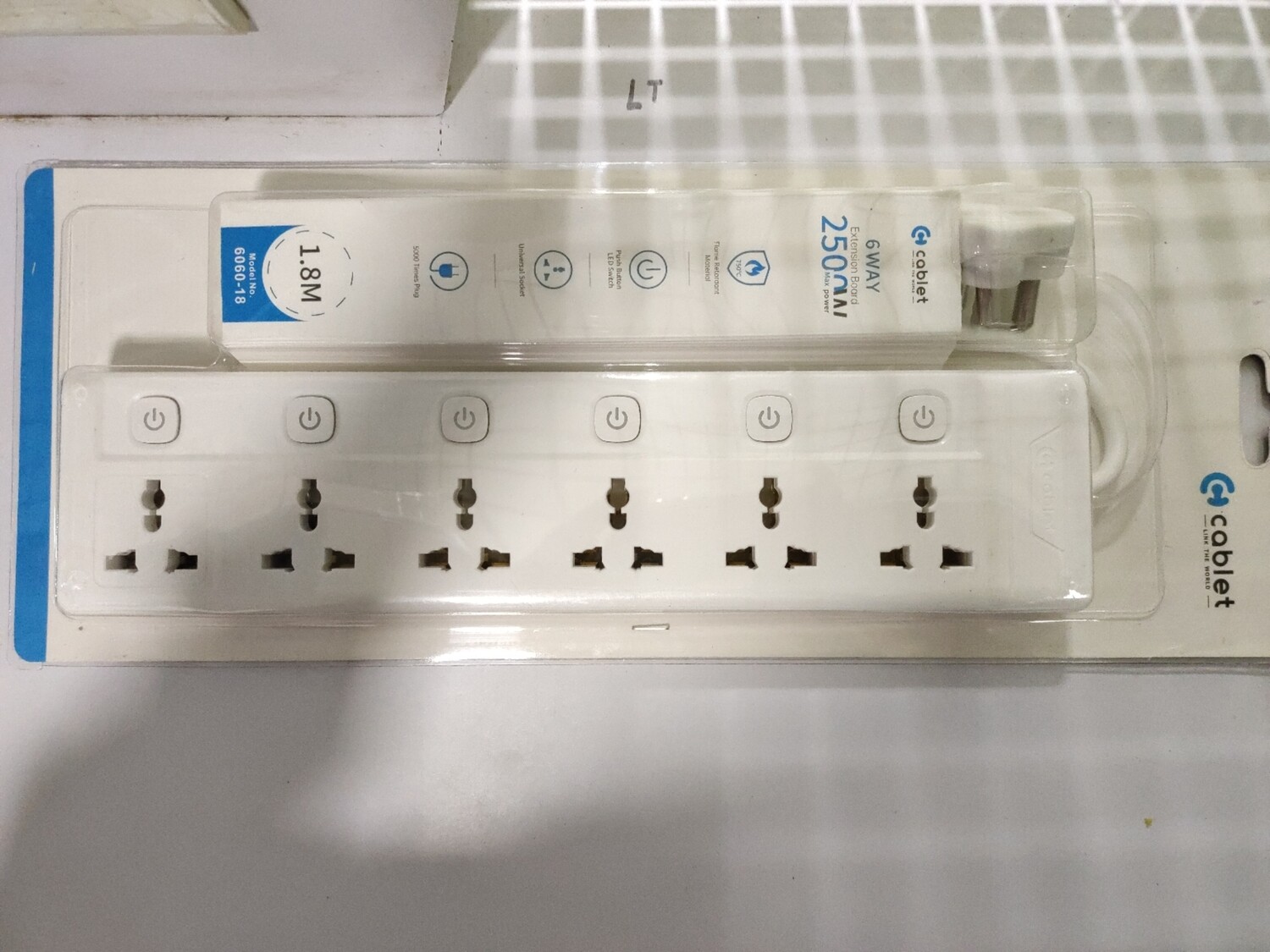 Cablet 6 Sockets, 6 Switch 1.8 mtr Extension Board Cablet 6 Sockets, 6 Switch 1.8 mtr Extension Board