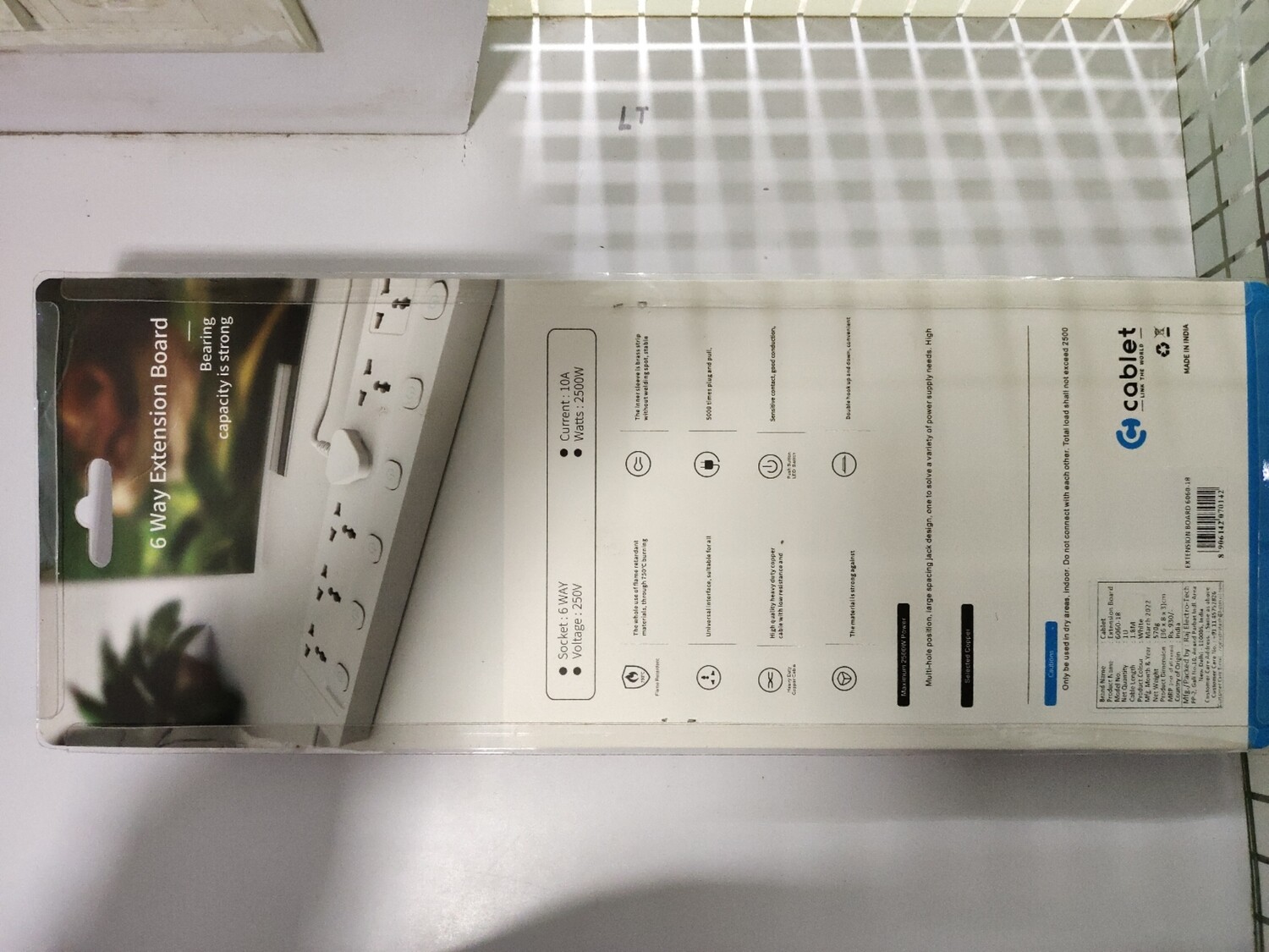 Cablet 6 Sockets, 6 Switch 1.8 mtr Extension Board Cablet 6 Sockets, 6 Switch 1.8 mtr Extension Board